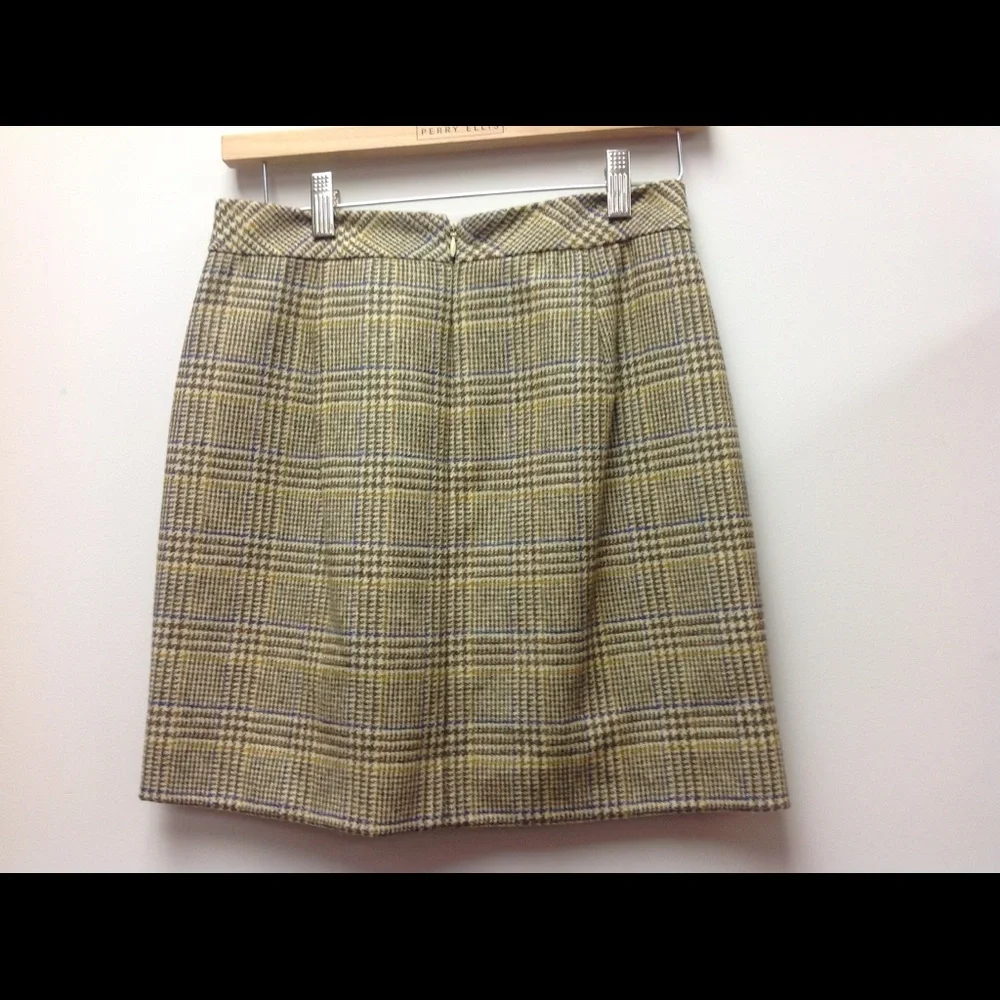 J. Crew Brown Plaid Skirt Blue Tartan Wool